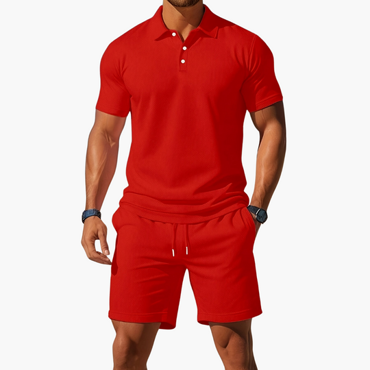 Herren Polo-Shorts-Set mit Kordelzug – Baumwolle Sommer-Zweiteiler