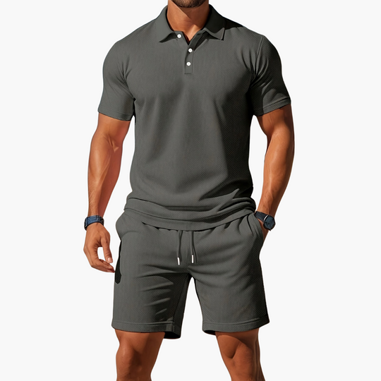 Herren Polo-Shorts-Set mit Kordelzug – Baumwolle Sommer-Zweiteiler