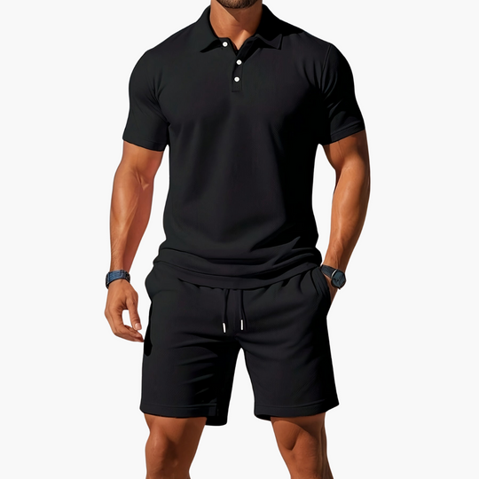 Herren Polo-Shorts-Set mit Kordelzug – Baumwolle Sommer-Zweiteiler