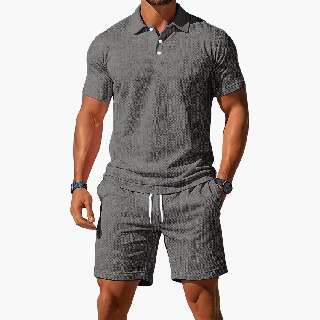 Herren Polo-Shorts-Set mit Kordelzug – Baumwolle Sommer-Zweiteiler
