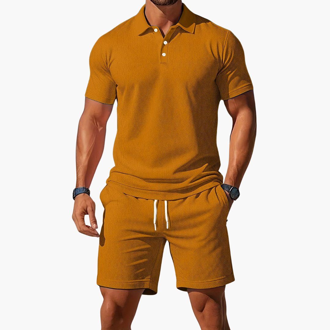 Herren Polo-Shorts-Set mit Kordelzug – Baumwolle Sommer-Zweiteiler