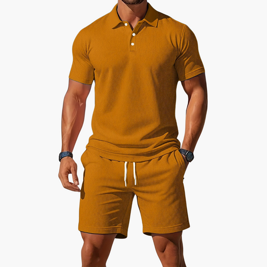 Herren Polo-Shorts-Set mit Kordelzug – Baumwolle Sommer-Zweiteiler