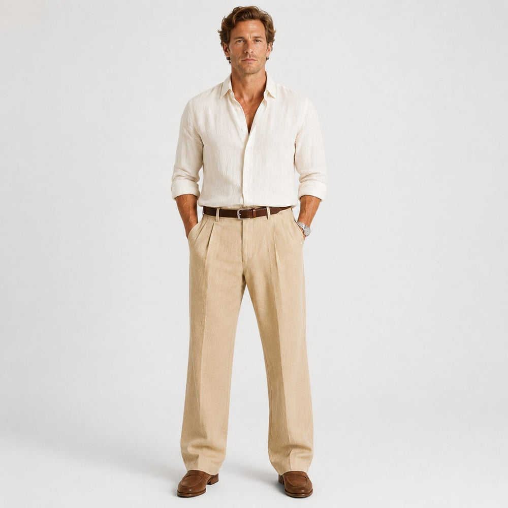 Leinen Hose Herren Gerade Smart Casual Locker Stoffhose