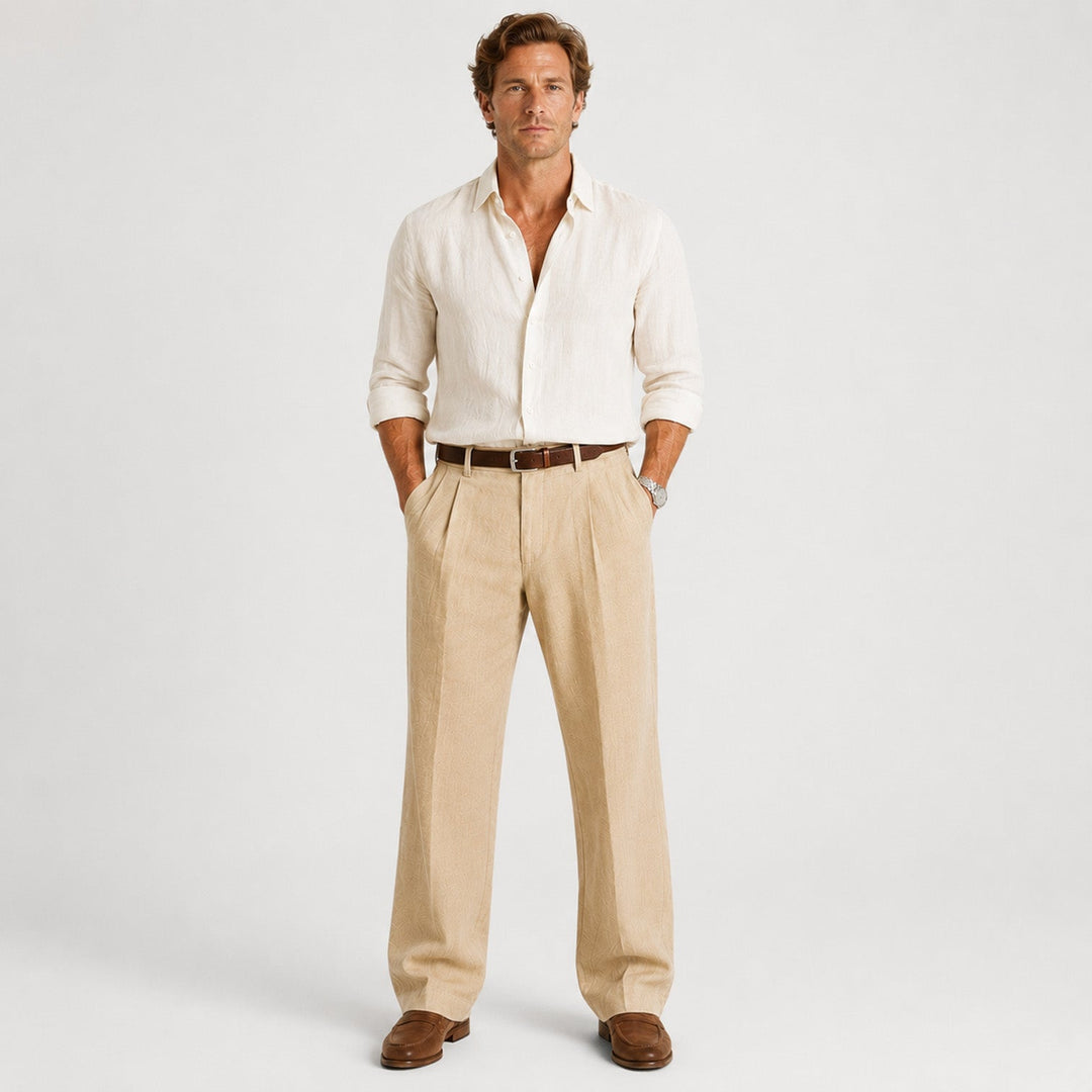 Leinen Hose Herren Gerade Smart Casual Locker Stoffhose