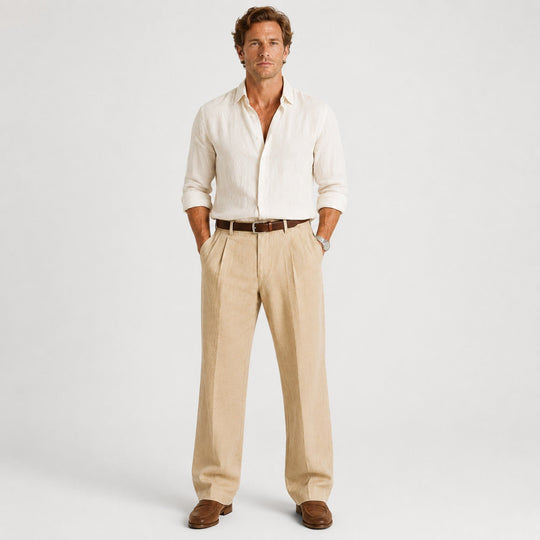 Leinen Hose Herren Gerade Smart Casual Locker Stoffhose
