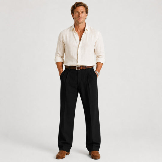 Leinen Hose Herren Gerade Smart Casual Locker Stoffhose