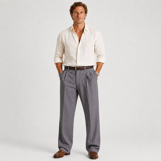 Leinen Hose Herren Gerade Smart Casual Locker Stoffhose
