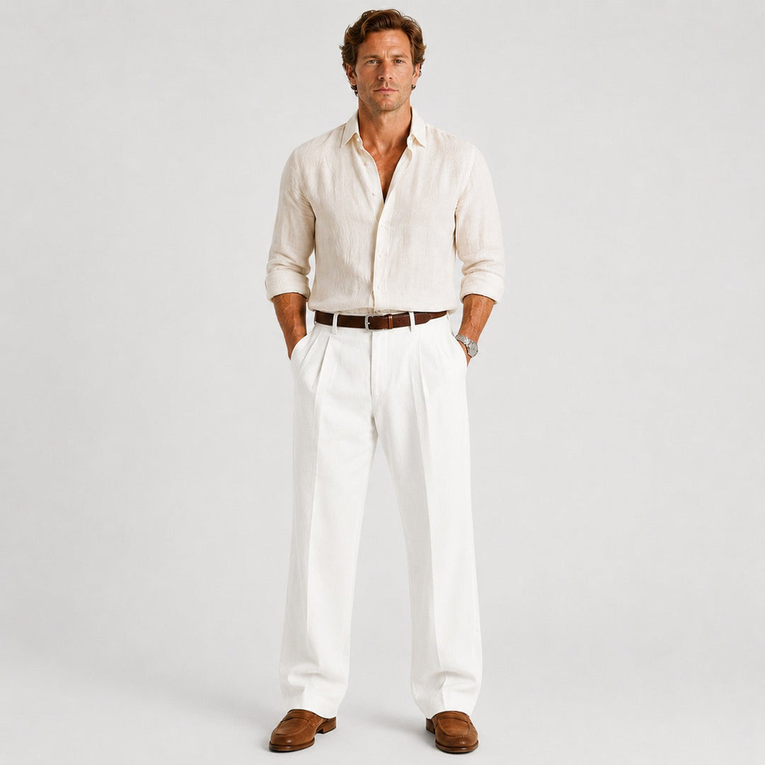 Leinen Hose Herren Gerade Smart Casual Locker Stoffhose