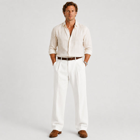 Leinen Hose Herren Gerade Smart Casual Locker Stoffhose