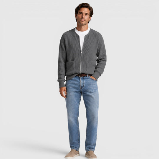 Zip Strick Cardigan Herren Strickjacke Smart Casual