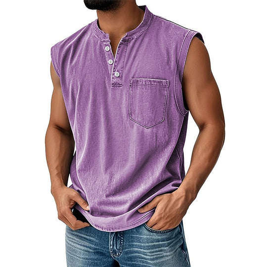 Vintage Washed Henley Tanktop Herren Baumwolle Ärmellos