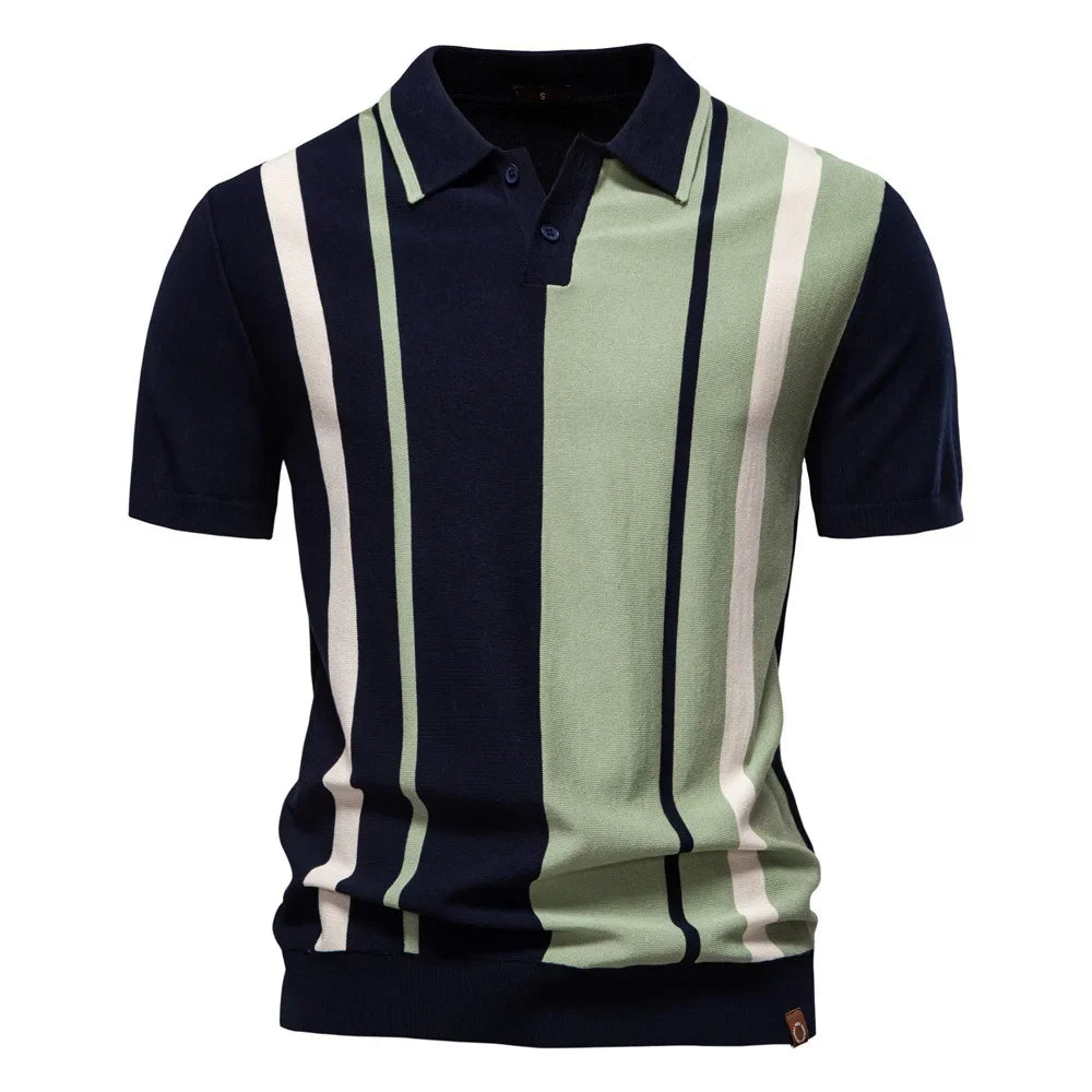 Kontrast Strick Poloshirt Herren Gestreift Kurzarm Polo