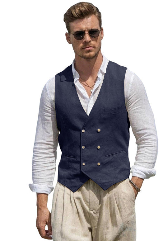 Leinen Anzugweste Herren Slim-Fit Hochzeit Business