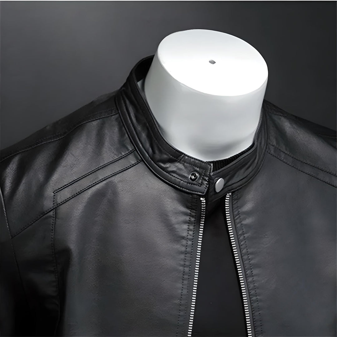 Kunstleder Bikerjacke Herren Stehkragen Moto Slim