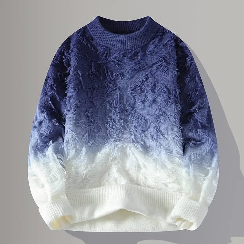 Fransen Pullover Herren Farbverlauf Rundhals Locker