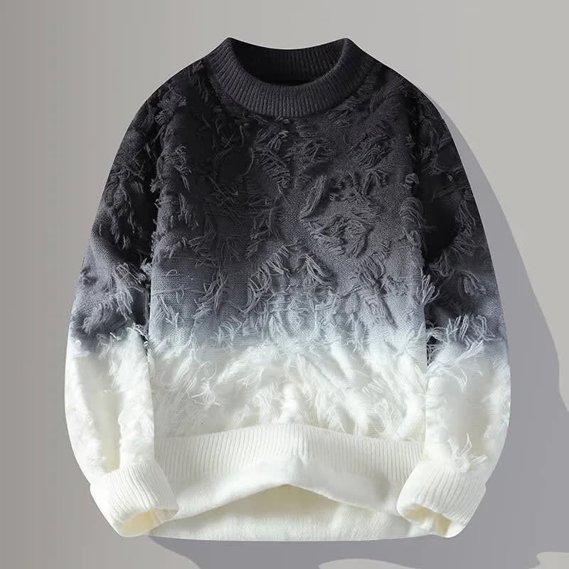 Fransen Pullover Herren Farbverlauf Rundhals Locker