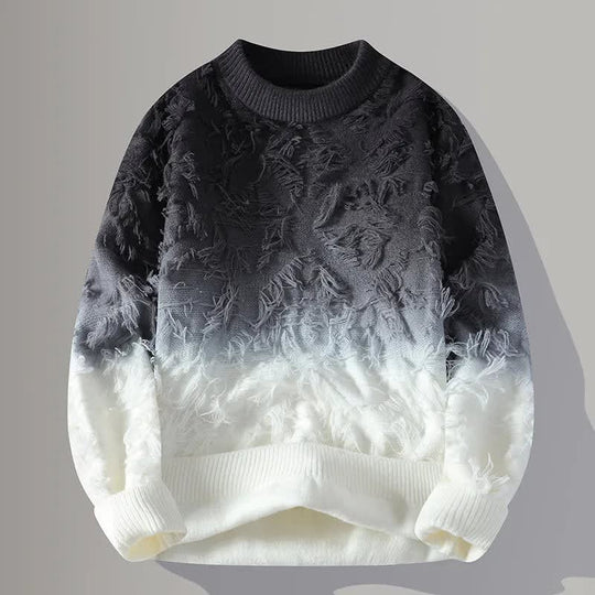 Fransen Pullover Herren Farbverlauf Rundhals Locker