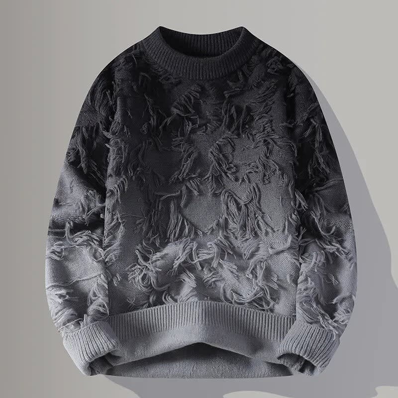 Fransen Pullover Herren Farbverlauf Rundhals Locker