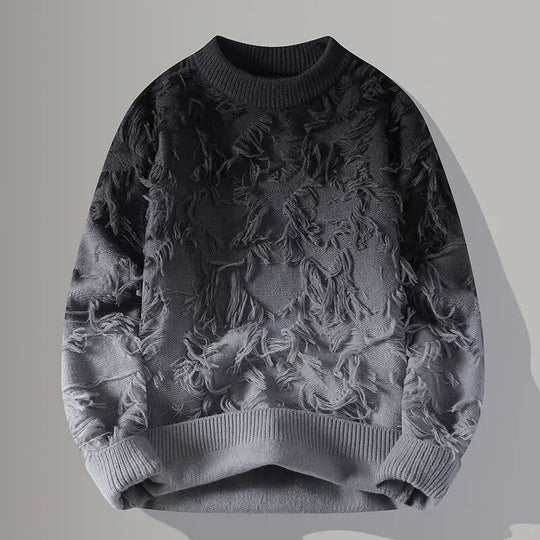 Fransen Pullover Herren Farbverlauf Rundhals Locker