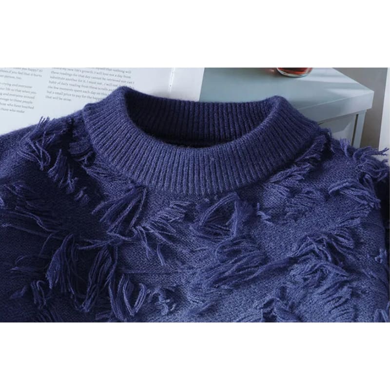 Fransen Pullover Herren Farbverlauf Rundhals Locker