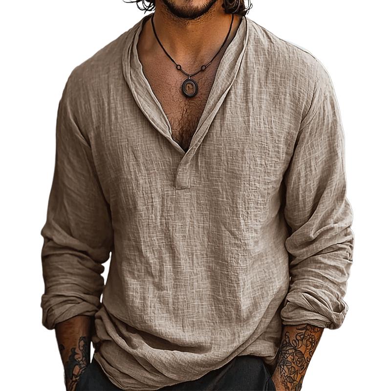 Leinen Baumwoll Henley Hemd Herren Langarm Sommer