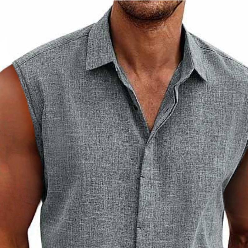Herren Ärmelloses Leinenhemd mit Knopfleiste – Leichtes Sommer-Oberhemd