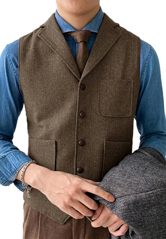 Slim-Fit Tweed Anzugweste Herren Fischgrat Business