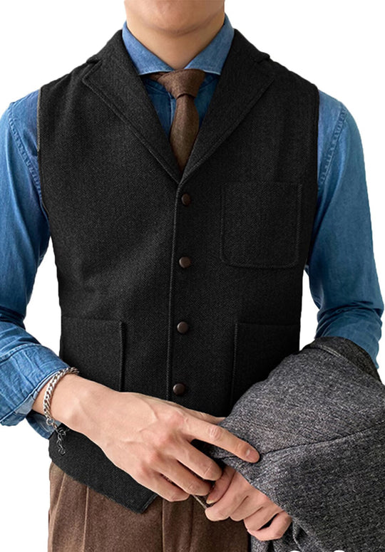 Slim-Fit Tweed Anzugweste Herren Fischgrat Business