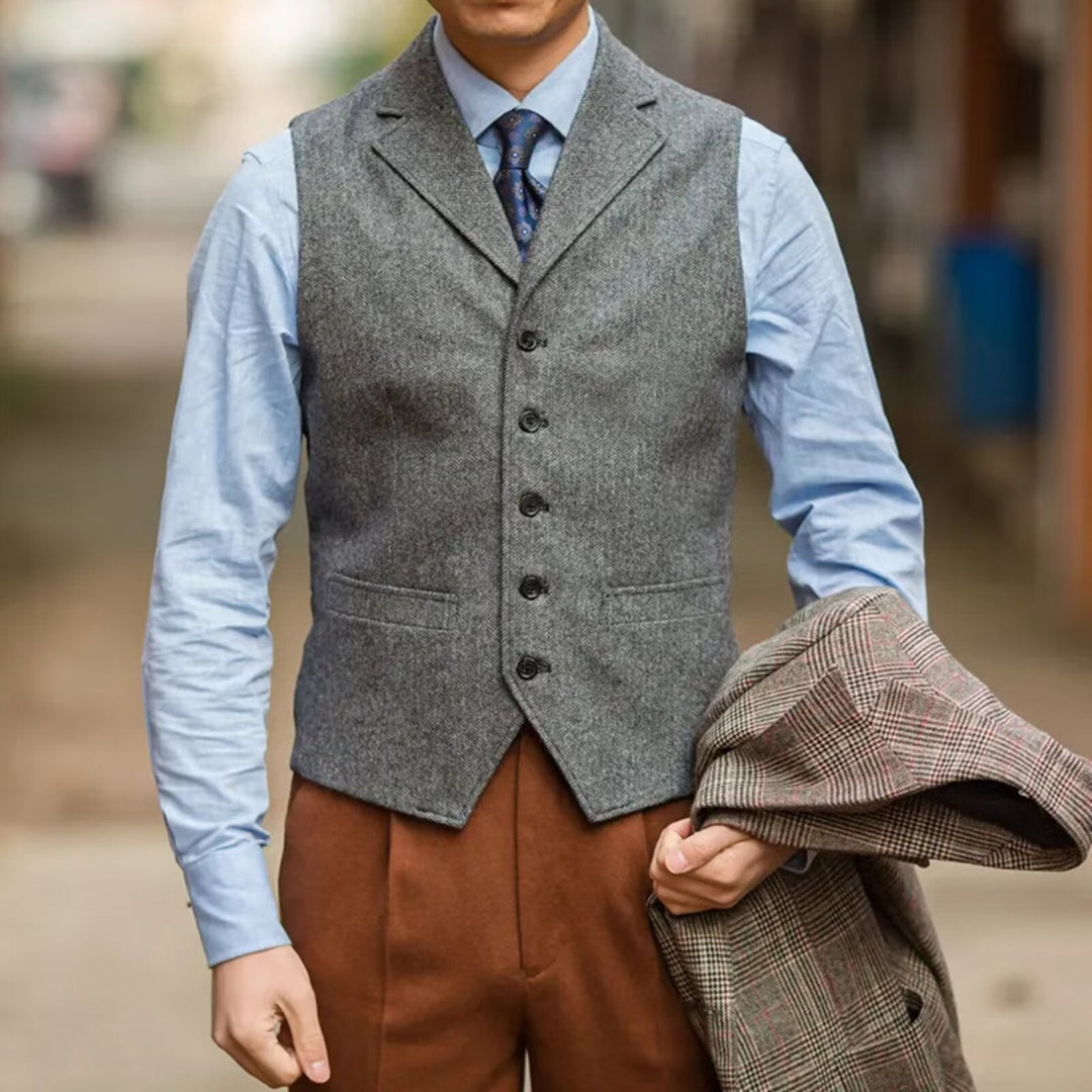 Slim-Fit Tweed Anzugweste Herren Fischgrat Business