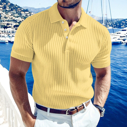 Geripptes Strick Poloshirt Herren Kurzarm Casual Polo