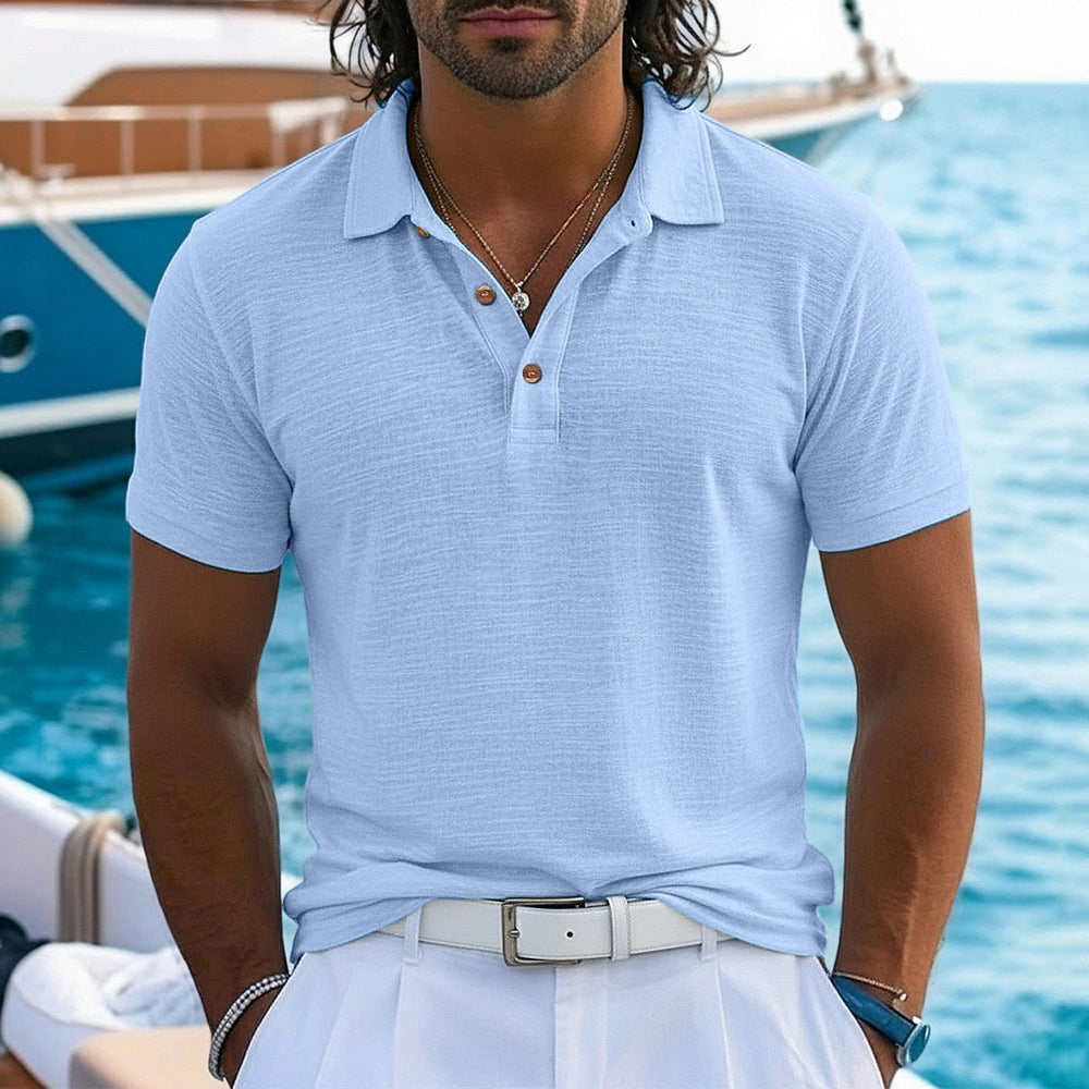 Strukturiertes Leinen Poloshirt Herren Sommer Baumwolle