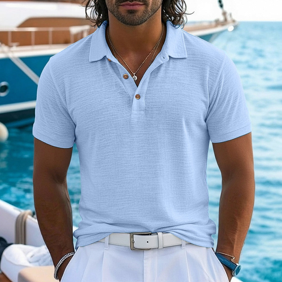 Strukturiertes Leinen Poloshirt Herren Sommer Baumwolle
