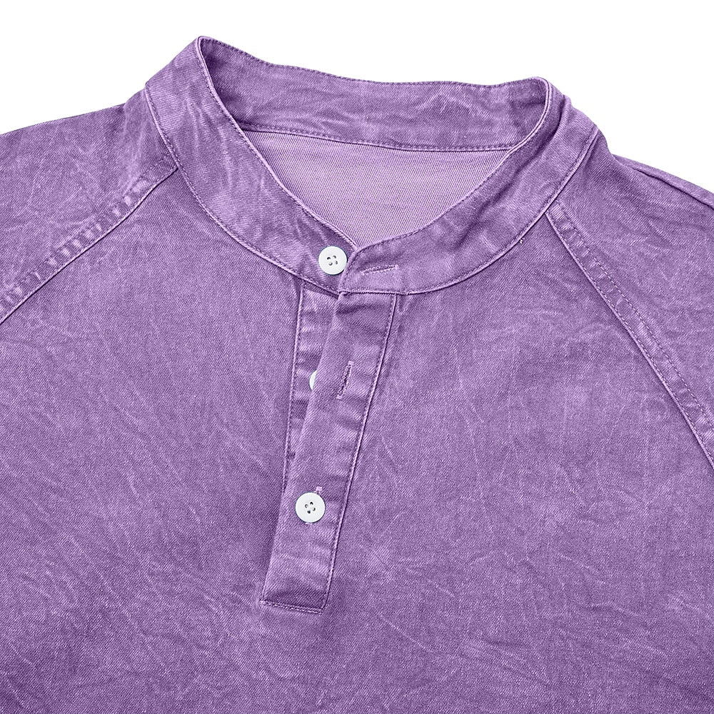 Vintage Washed Baumwoll Henley Herren Kurzarm Shirt
