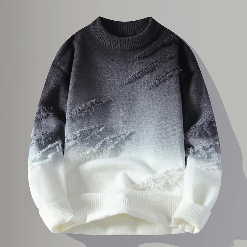 Farbverlauf Pullover Herren Used Optik Rundhals Locker
