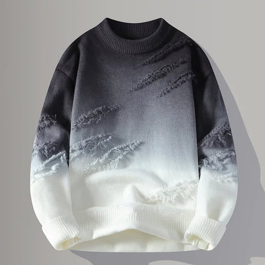 Farbverlauf Pullover Herren Used Optik Rundhals Locker
