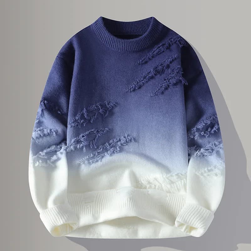 Farbverlauf Pullover Herren Used Optik Rundhals Locker