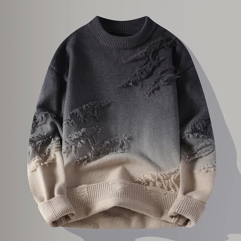 Farbverlauf Pullover Herren Used Optik Rundhals Locker