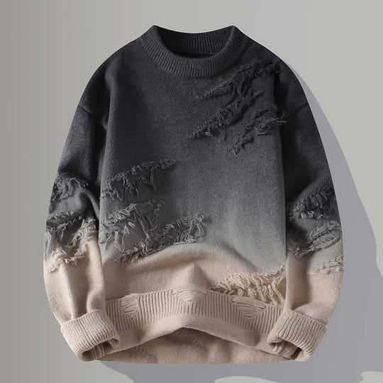 Farbverlauf Pullover Herren Used Optik Rundhals Locker