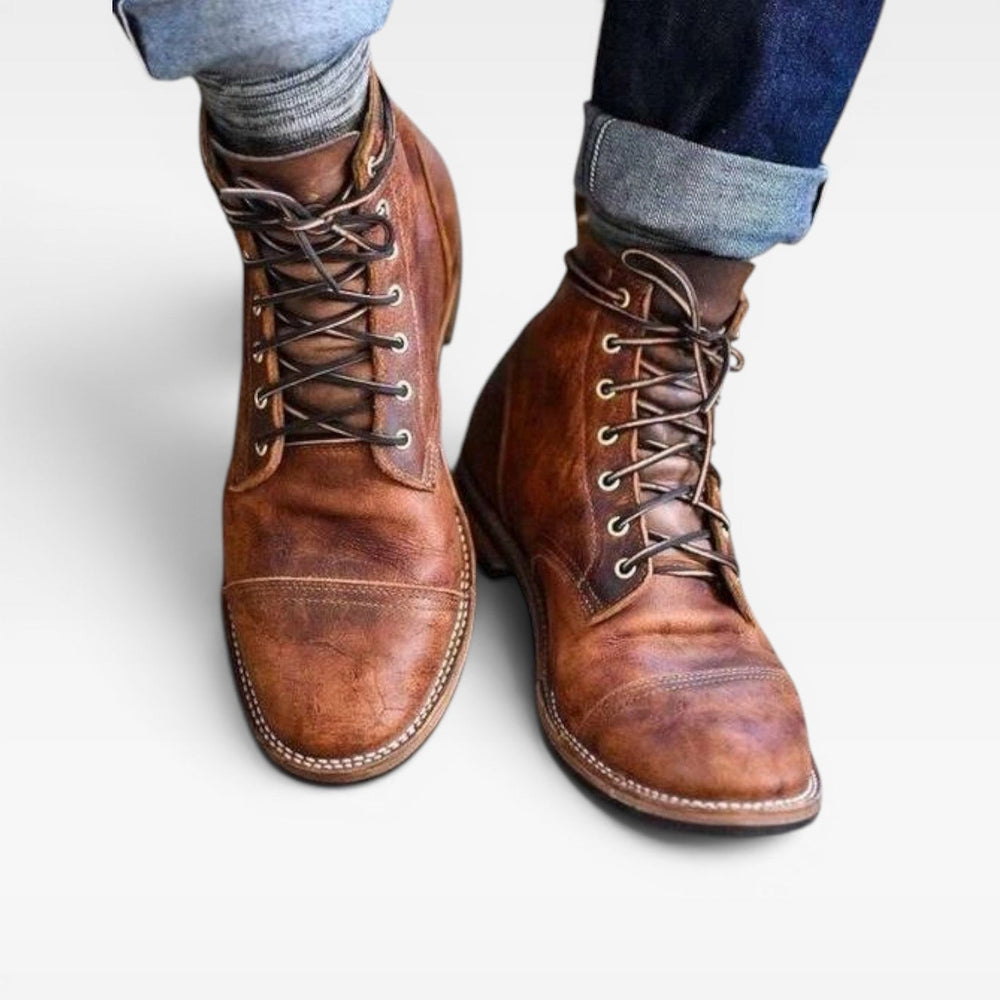 Patina Lederstiefeletten Herren Schnürung Kappe Vintage