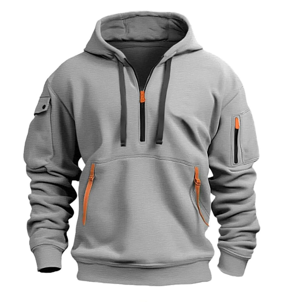 Waffelstrick Hoodie Herren Halbzip Drei Zip Taschen