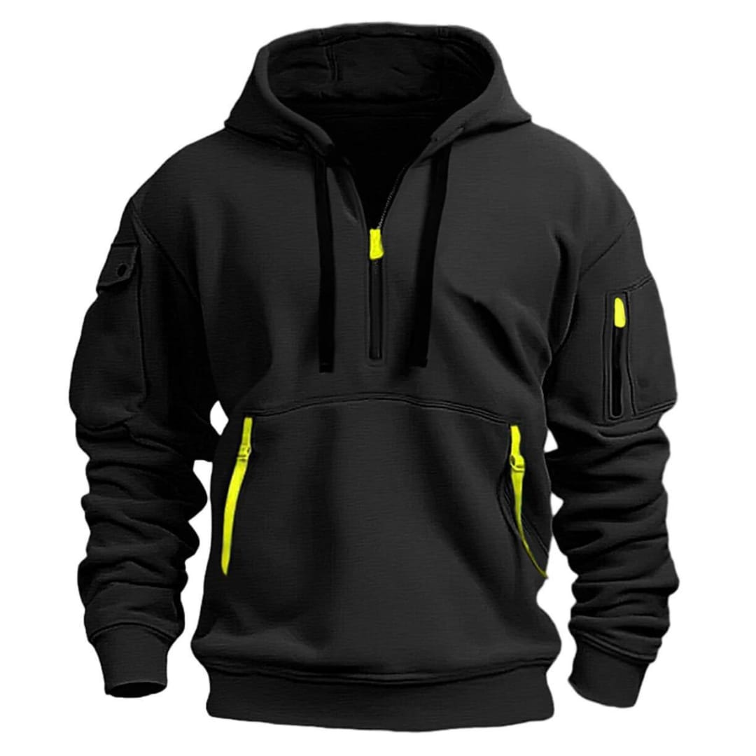 Waffelstrick Hoodie Herren Halbzip Drei Zip Taschen