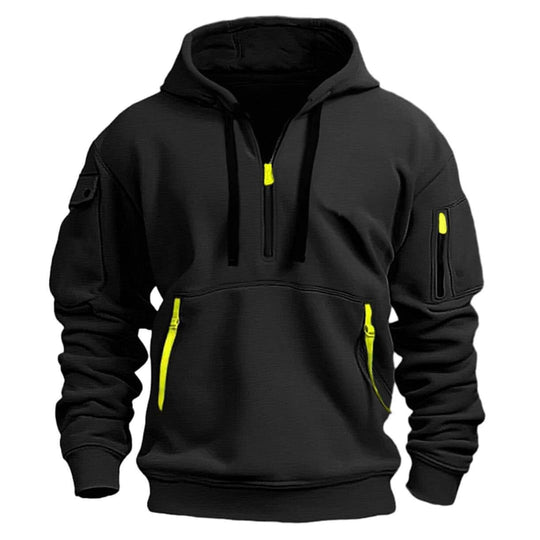 Waffelstrick Hoodie Herren Halbzip Drei Zip Taschen