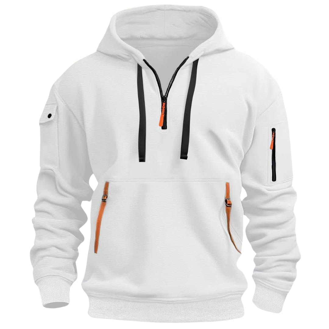 Waffelstrick Hoodie Herren Halbzip Drei Zip Taschen