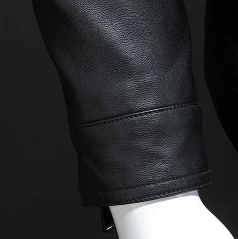 Kunstleder Bikerjacke Herren Stehkragen Moto Slim