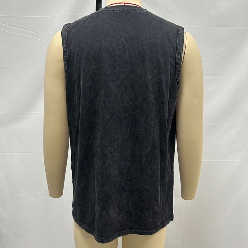 Vintage Washed Henley Tanktop Herren Baumwolle Ärmellos
