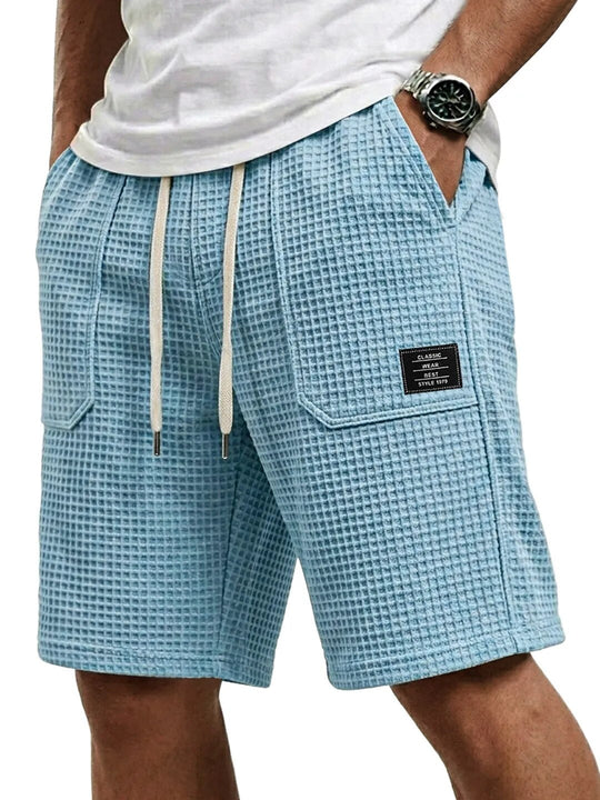 Waffel Strick Shorts Herren Sommer Strand Taschen Hose