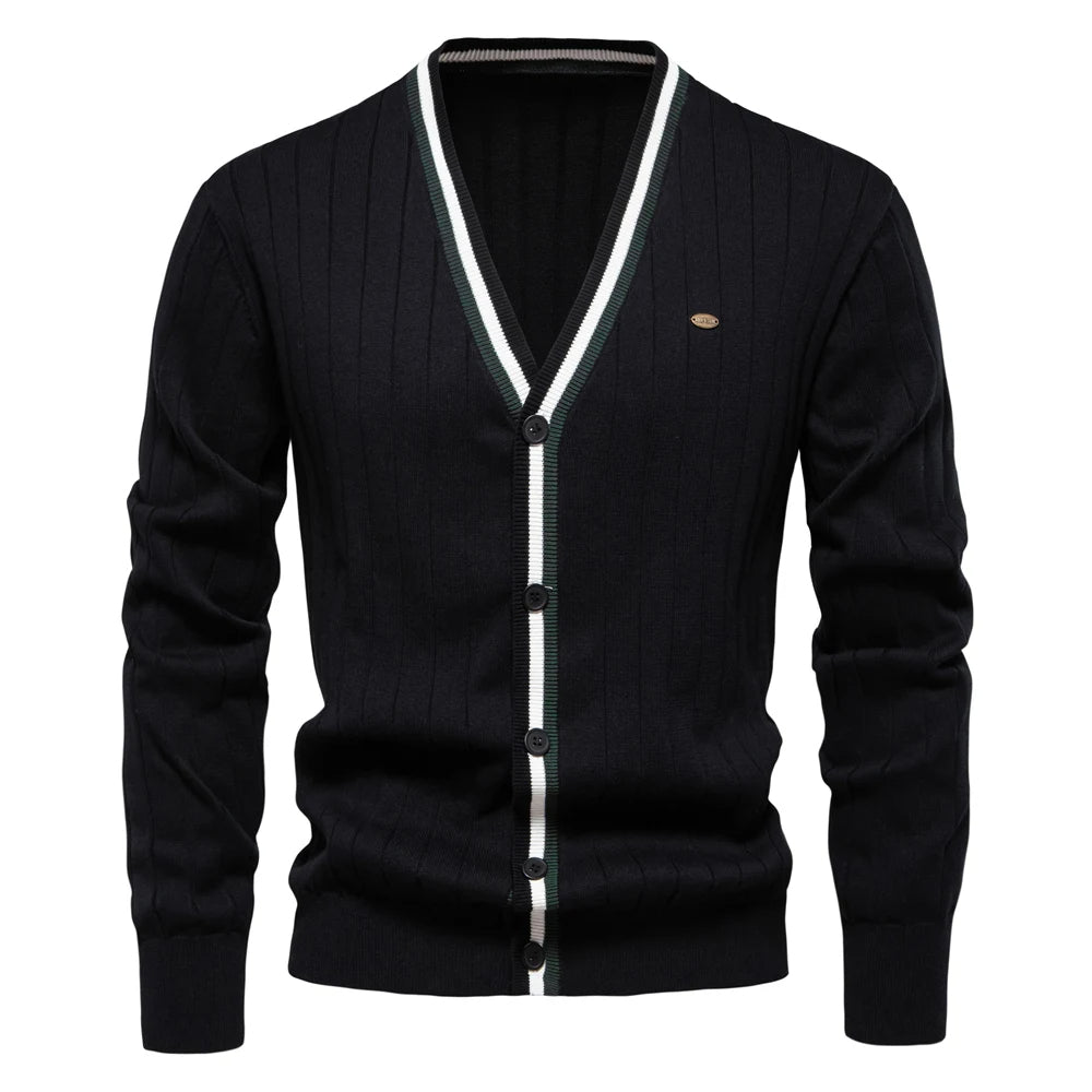 V-Ausschnitt Strick Cardigan Herren Baumwolle Preppy