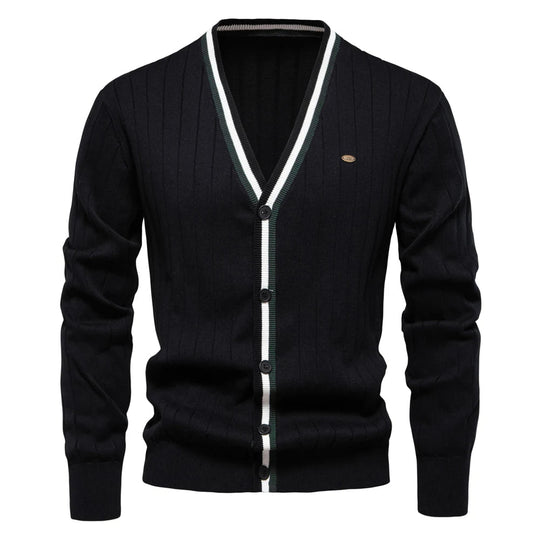 V-Ausschnitt Strick Cardigan Herren Baumwolle Preppy
