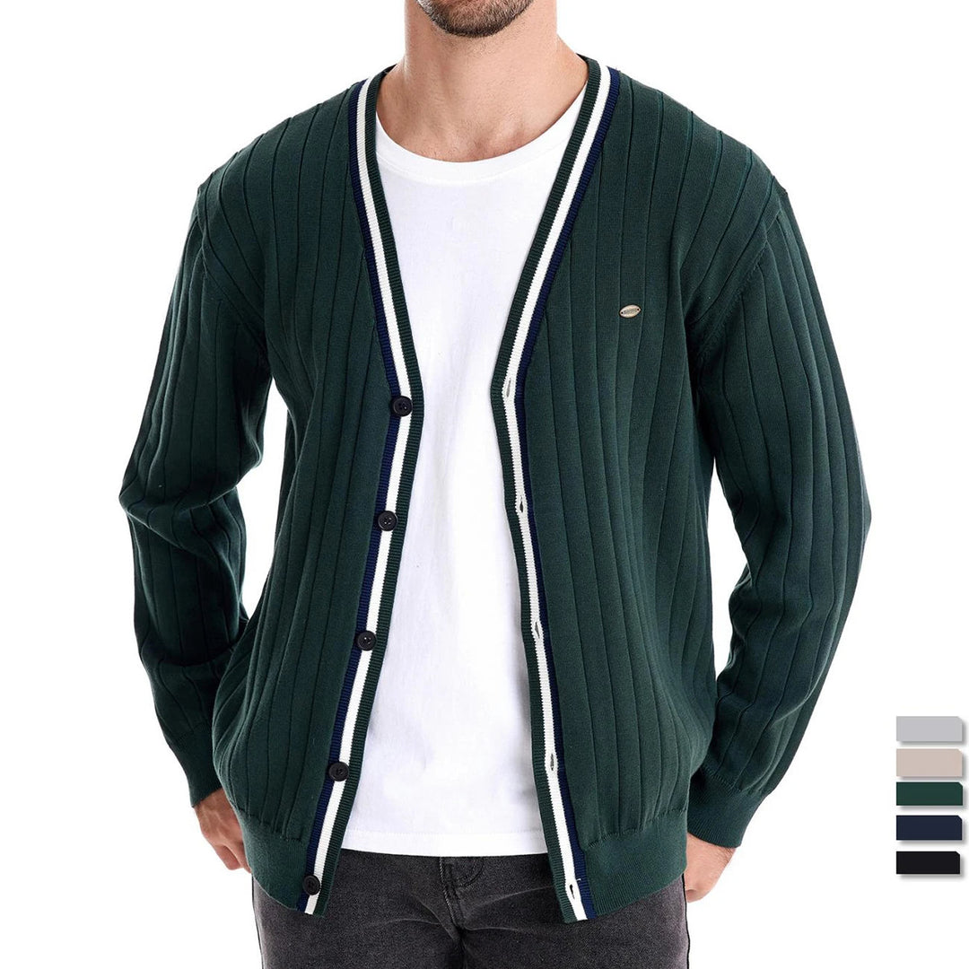 V-Ausschnitt Strick Cardigan Herren Baumwolle Preppy