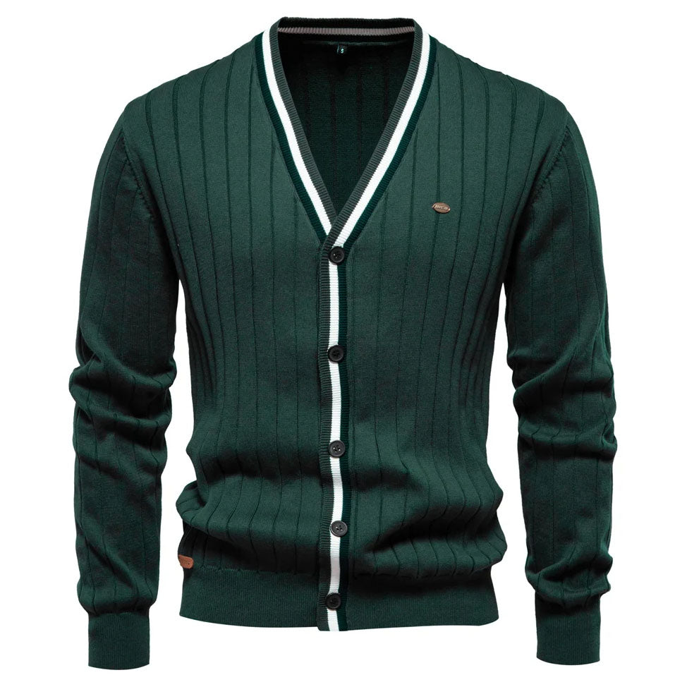 V-Ausschnitt Strick Cardigan Herren Baumwolle Preppy